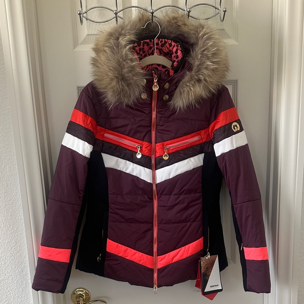 Sportalm Burgundy Ski Jacket with Red and White Accents